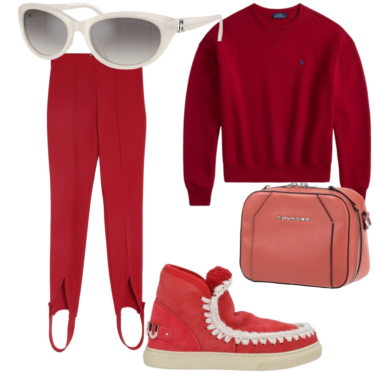 Outfit donna - Natale al freddo. Stile Sporty chic per Tutti i giorni. Abbinamento con marsupi, leggings, stivaletti, occhiali da sole, felpe.