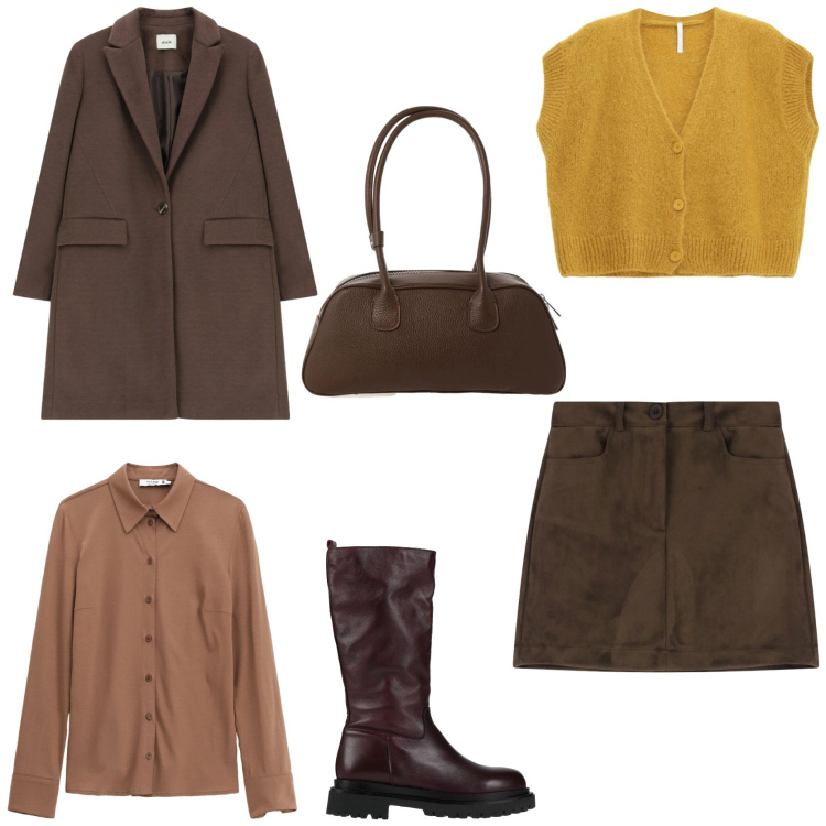 Outfit donna - Urban style. Stile Urban per Tutti i giorni. Abbinamento con stivali, camicie, cardigans, minigonne, borse a mano, cappotti.