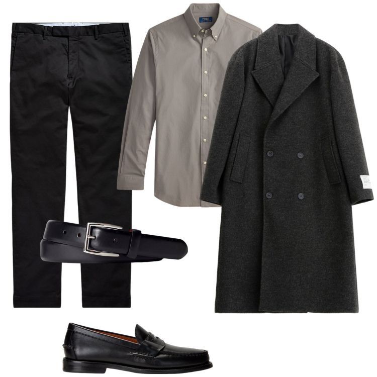 Outfit uomo - Ultimo dell\'anno. Stile Business/Elegante per Serata speciale. Abbinamento con cappotti, scarpe stringate, cinture, pantaloni chino, camicie.