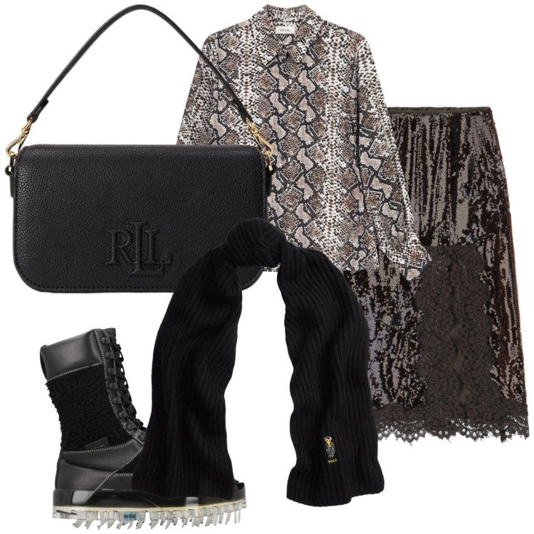 Outfit donna - Trend mix. Stile Trendy per Tutti i giorni. Abbinamento con stivaletti, camicie, gonne longuette, borse a spalla, foulard.