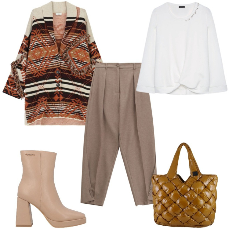 Outfit donna - Total look #2308675. Stile Trendy per Tutti i giorni. Abbinamento con stivaletti, pantaloni, cappotti, borse tote, felpe.