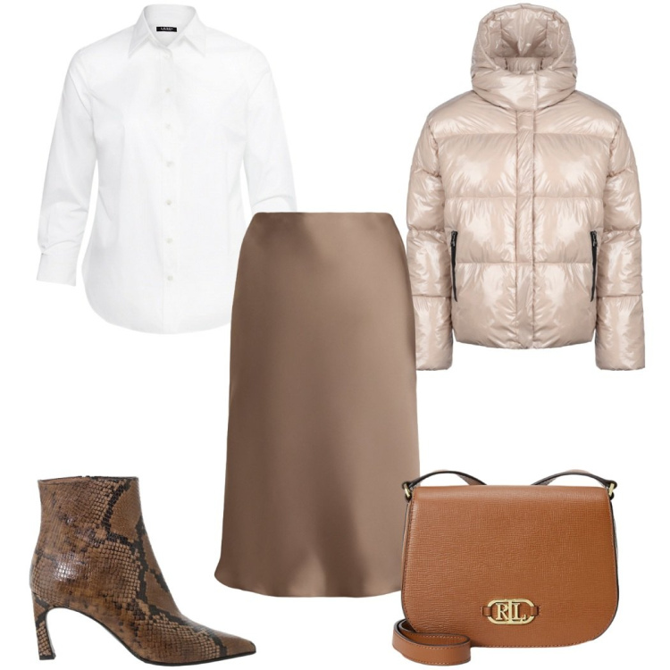 Outfit donna - Total look #2308685. Stile Trendy per Tutti i giorni. Abbinamento con stivaletti, blazer, camicie, gonne, borse a tracolla.