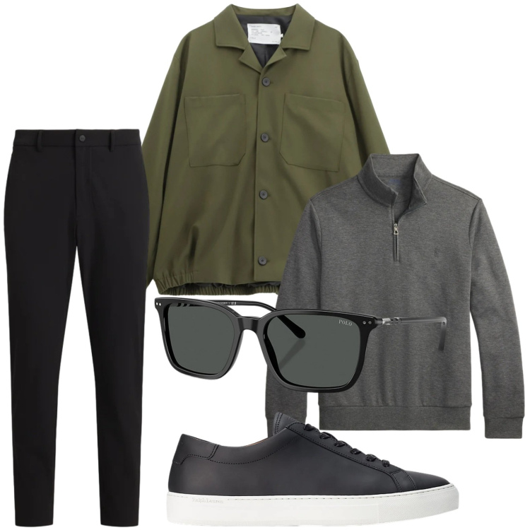 Outfit uomo - Estetica pulita. Stile Trendy per Ufficio. Abbinamento con cappotti, sneakers, occhiali da sole, pullovers, pantaloni.