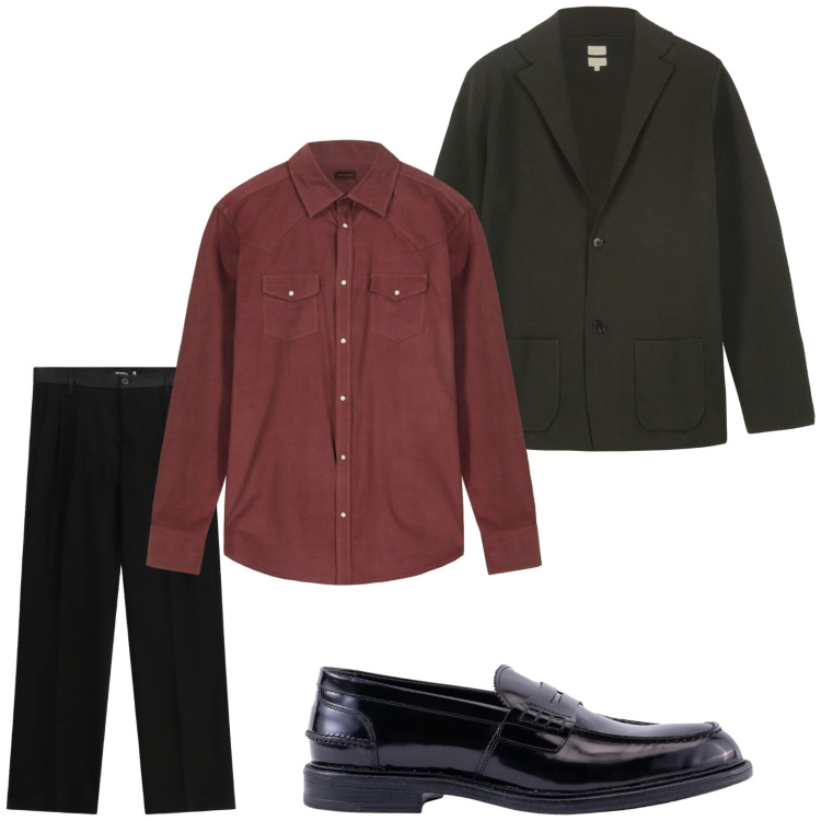 Outfit uomo - Ultimo brindisi dell’anno. Stile Casual per Serata speciale. Abbinamento con pantaloni, giacche, camicie, scarpe stringate.