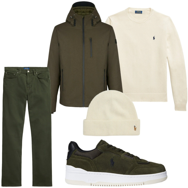 Outfit uomo - Tendenze invernali. Stile Casual per Tutti i giorni. Abbinamento con maglieria, sneakers, pantaloni, berretti, eskimo.
