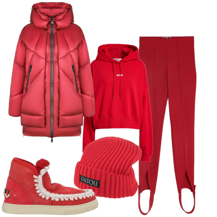 Outfit donna - Buon Natale sporty. Stile Sporty chic per Tutti i giorni. Abbinamento con cappelli, leggings, stivaletti, felpe con cappuccio, piumini.