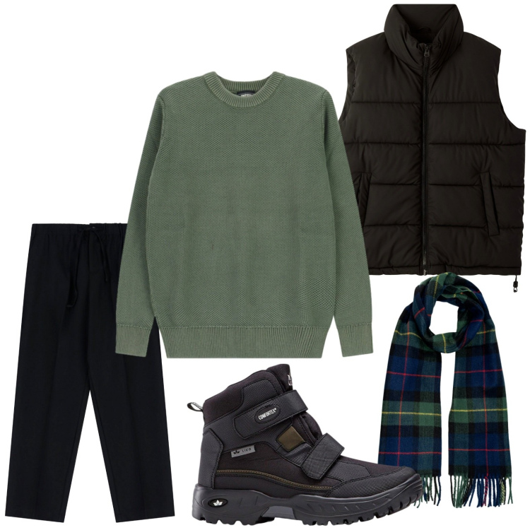 Outfit uomo - Sempre cool. Stile Trendy per Tutti i giorni. Abbinamento con stivali e stivaletti, piumini, pantaloni, pullovers, sciarpe.