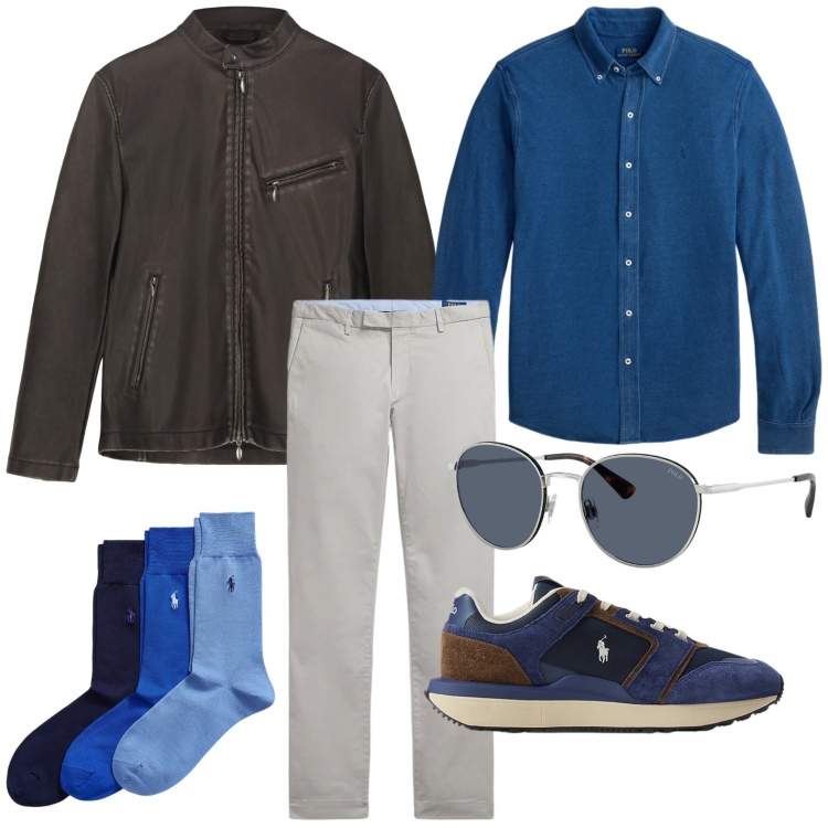Outfit uomo - Contemporaneo. Stile Urban per Tutti i giorni. Abbinamento con pantaloni, camicie, occhiali da sole, sneakers, calzini, giacche.