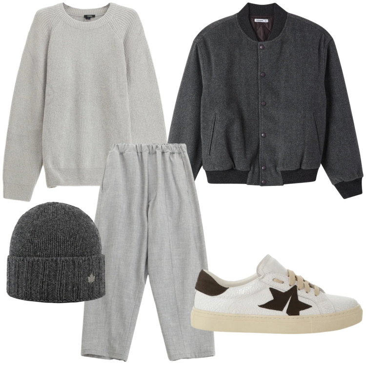 Outfit uomo - Il bomber che spicca. Stile Trendy per Tutti i giorni. Abbinamento con bomber, pantaloni, maglieria, sneakers, cappelli.