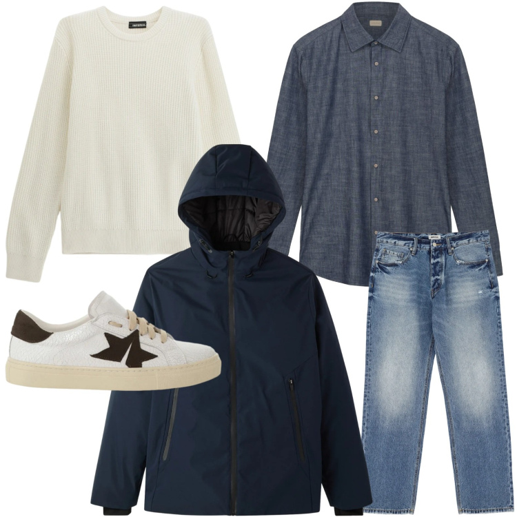 Outfit uomo - Look da vacanza. Stile Casual per Tutti i giorni. Abbinamento con giacche, sneakers, jeans, maglieria, camicie.