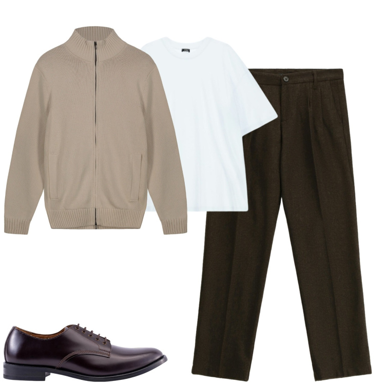 Outfit uomo - Total look #2308718. Stile Urban per Tutti i giorni. Abbinamento con pantaloni, t-shirt, scarpe stringate, cardigans.