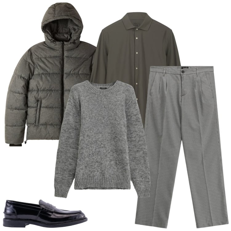 Outfit uomo - Total look #2308727. Stile Business/Elegante per Ufficio. Abbinamento con bomber, pantaloni, maglieria, scarpe stringate, camicie.