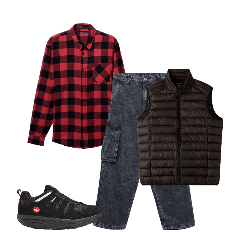 Outfit uomo - Total look #2308731. Stile Trendy per Tutti i giorni. Abbinamento con sneakers, camicie, piumini, jeans.
