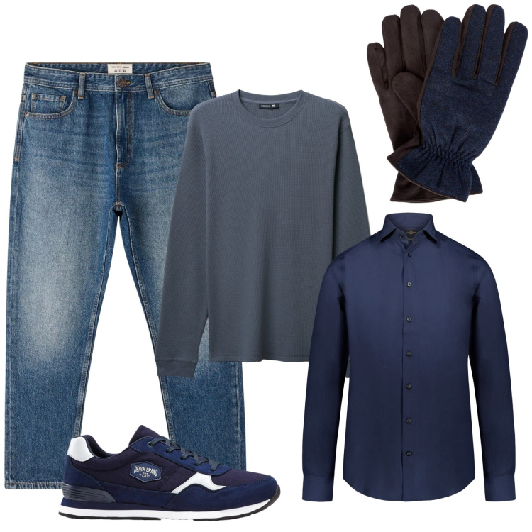 Outfit uomo - Total look #2308738. Stile Trendy per Tutti i giorni. Abbinamento con sneakers, jeans, maglieria, camicie, guanti.
