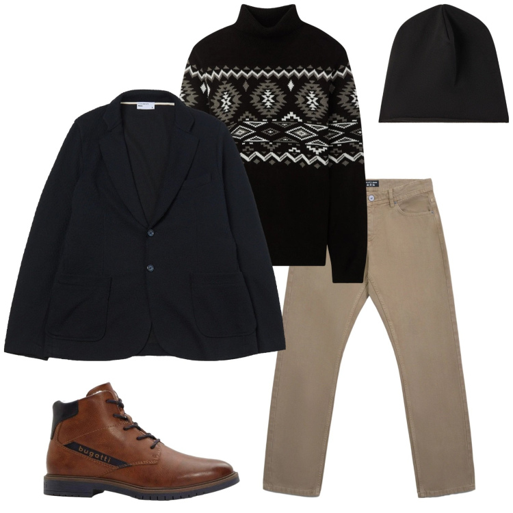 Outfit uomo - Total look #2308753. Stile Urban per Tutti i giorni. Abbinamento con anfibi, giacche, jeans, berretti, maglieria.