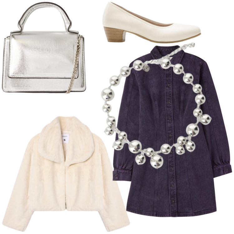 Outfit donna - Una serata fuori. Stile Bon Ton per Serata fuori. Abbinamento con décolleté, vestiti chemisier, borse a tracolla, ecopellicce, collane.