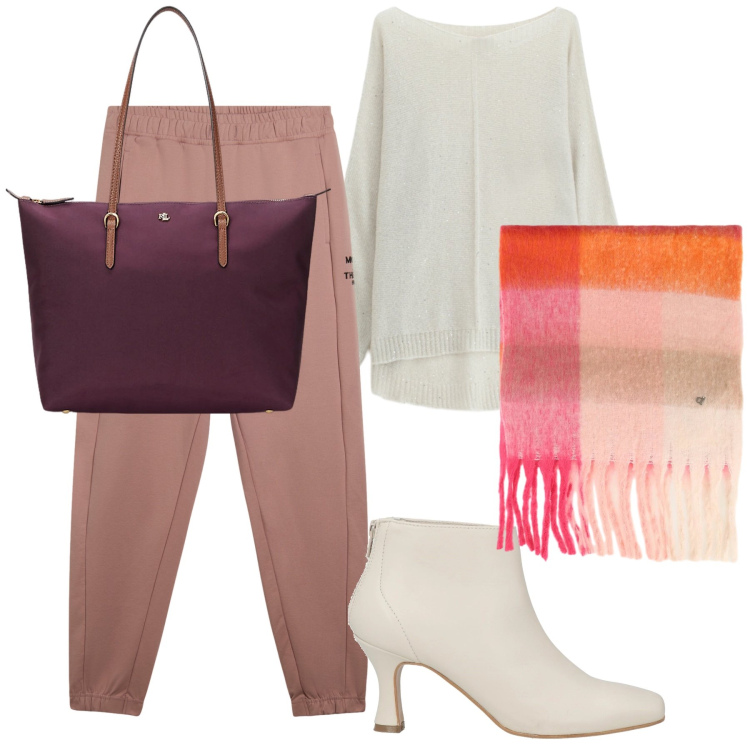 Outfit donna - La sciarpa scozzese fa il look. Stile Urban per Tutti i giorni. Abbinamento con stivaletti, maglieria, pantaloni, sciarpe, borse tote.
