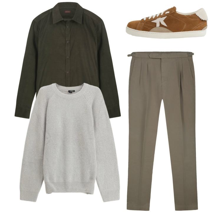 Outfit uomo - Total look. Stile Casual per Tutti i giorni. Abbinamento con maglieria, sneakers, camicie, pantaloni.