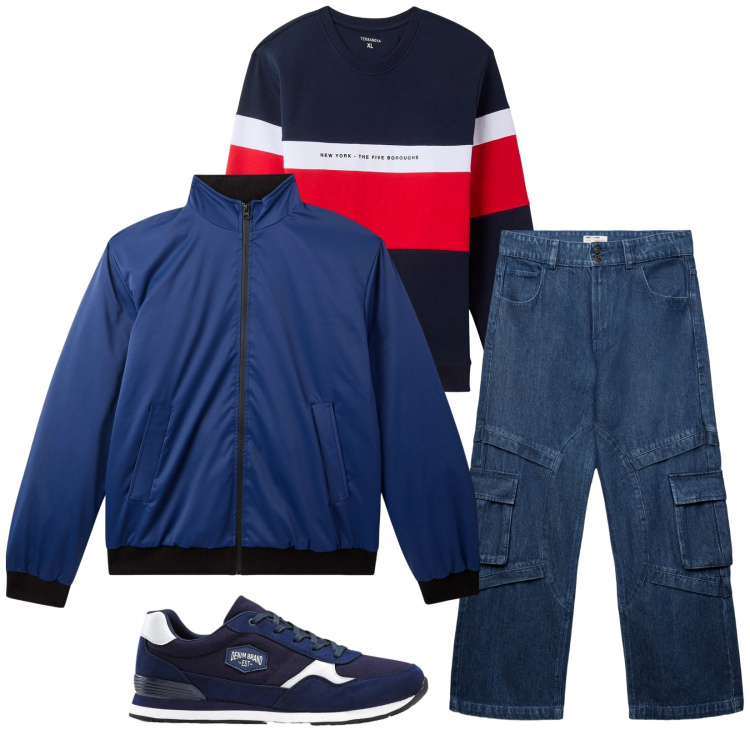 Outfit uomo - Total look #2308798. Stile Urban per Tutti i giorni. Abbinamento con sneakers, jeans, giacche, felpe con cappuccio.