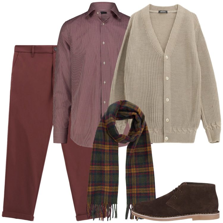 Outfit uomo - Il cardigan chiaro. Stile Trendy per Tutti i giorni. Abbinamento con pantaloni, cardigans, stivali e stivaletti, camicie, sciarpe.