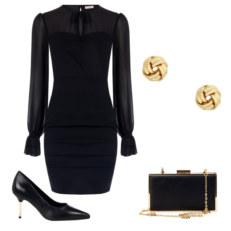 Outfit donna - E per capodanno che fai?. Stile Chic per Serata fuori. Abbinamento con orecchini, vestiti a tubino, décolleté, pochette.