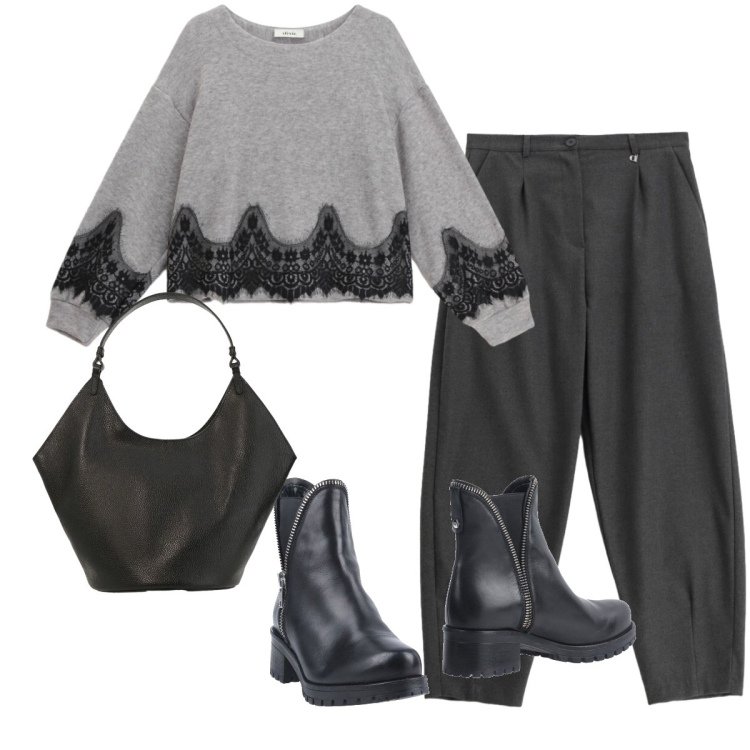 Outfit donna - Total look #2308813. Stile Glamour per Tutti i giorni. Abbinamento con stivaletti, maglieria, borse a spalla, pantaloni.