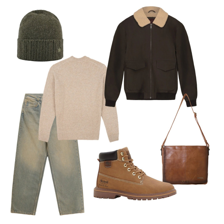 Outfit uomo - Swag. Stile Casual per Tutti i giorni. Abbinamento con stivali e stivaletti, jeans, borse sportive, cappelli, bomber, maglieria.