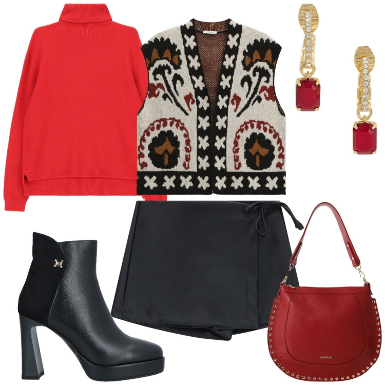 Outfit donna - Gioielli dorati. Stile Casual chic per Tutti i giorni. Abbinamento con stivaletti, borse a spalla, maglieria, gilet, minigonne, orecchini.