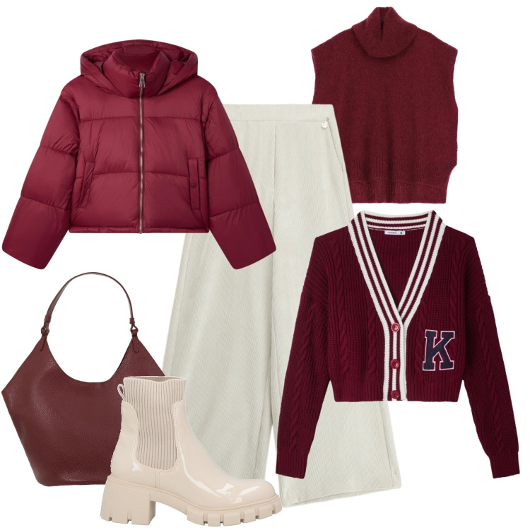 Outfit donna - City news. Stile Urban per Tutti i giorni. Abbinamento con stivaletti, bomber, cardigans, pantaloni a palazzo, maglieria, borse a spalla.