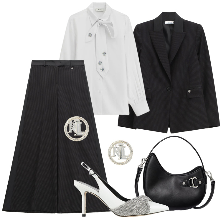 Outfit donna - Una camicia per la sera. Stile Glamour per Serata fuori. Abbinamento con décolleté, pantaloni, blazer, camicie, orecchini, borse a tracolla.