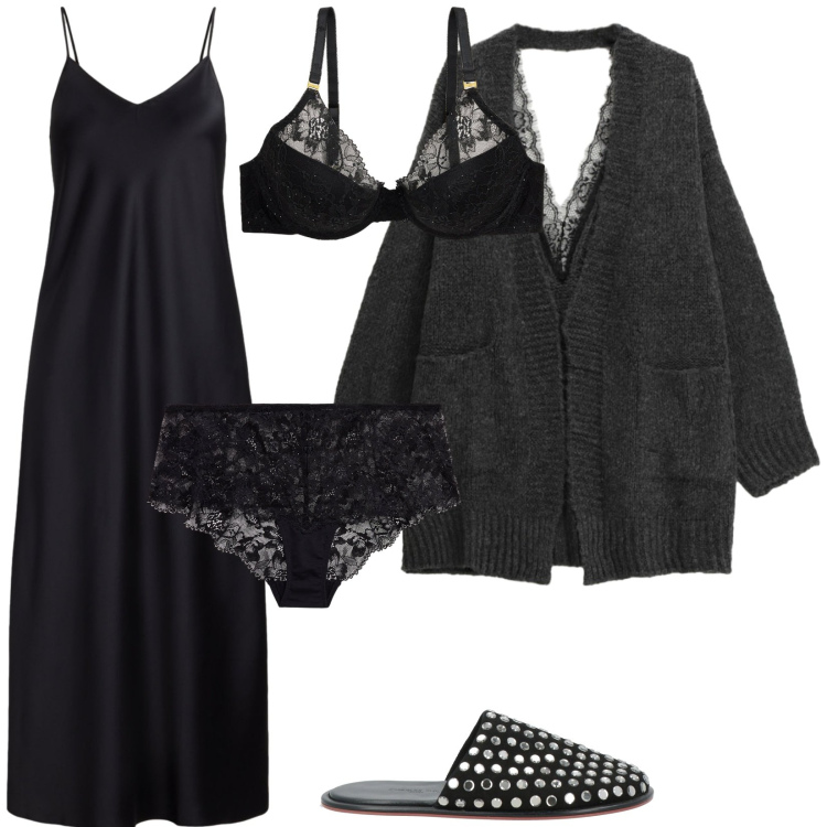 Outfit donna - Pantofole Gioiello. Stile Sexy per Tutti i giorni. Abbinamento con pantofole, cardigans, camicie da notte, reggiseni, culotte.
