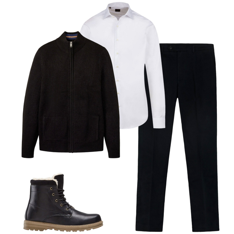 Outfit uomo - City. Stile Urban per Tutti i giorni. Abbinamento con stivali e stivaletti, cardigans, camicie, pantaloni.