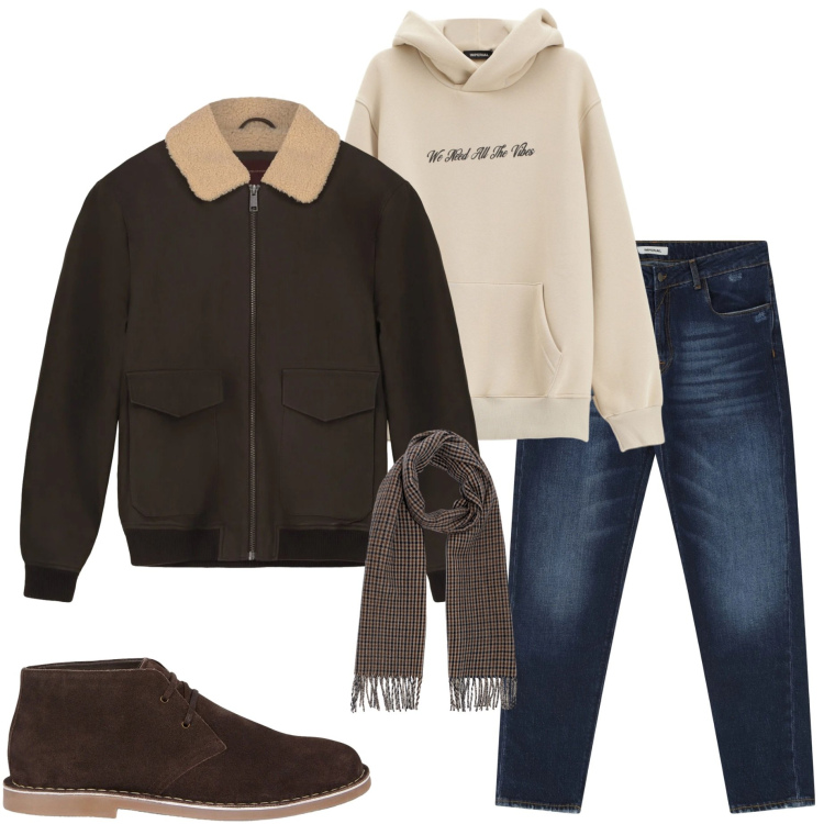 Outfit uomo - Urban style. Stile Urban per Tutti i giorni. Abbinamento con jeans dritti, felpe con cappuccio, bomber, stivali e stivaletti, sciarpe.
