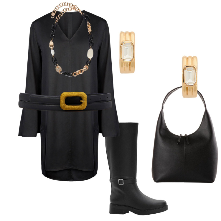 Outfit donna - Piccoli riflessi. Stile Vintage retrò per Serata fuori. Abbinamento con shopping bag, stivali, orecchini, vestiti a tubino, collane, cinture.