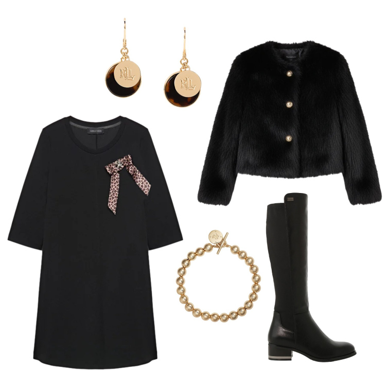 Outfit donna - comoda ma con stile. Stile Glamour per Tutti i giorni. Abbinamento con ecopellicce, stivali sopra il ginocchio, braccialetti, orecchini, vestiti corti.