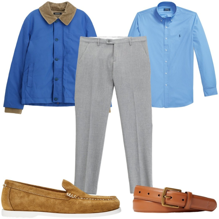 Outfit uomo - Total look #2308898. Stile Casual per Tutti i giorni. Abbinamento con cappotti, pantaloni, cinture, scarpe stringate, camicie.