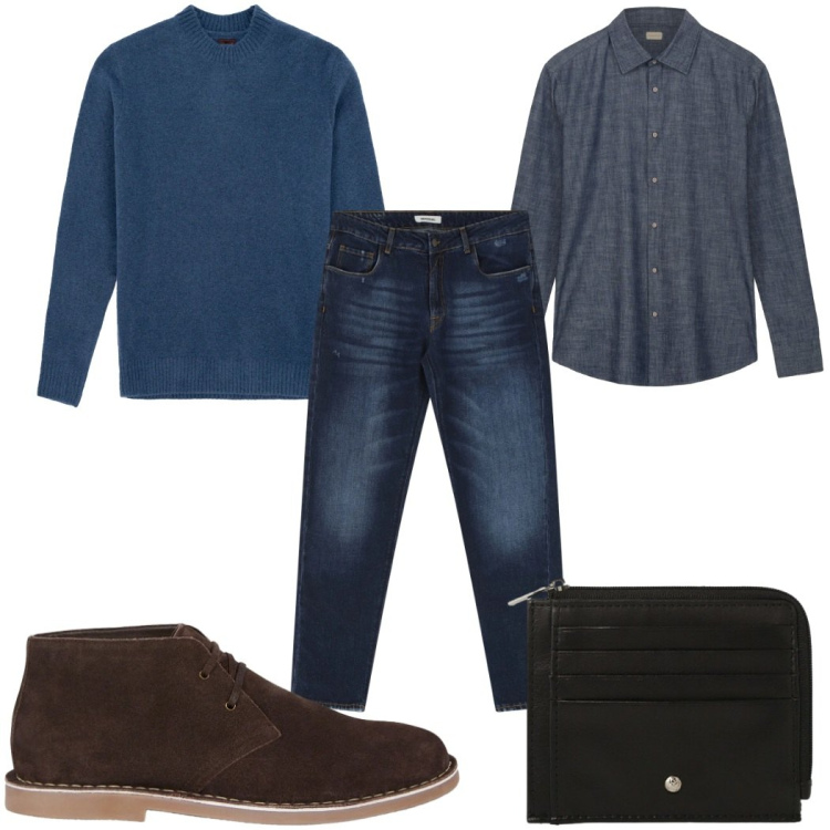 Outfit uomo - Total look #2308899. Stile Casual per Tutti i giorni. Abbinamento con jeans dritti, portafogli, stivali e stivaletti, camicie, maglieria.