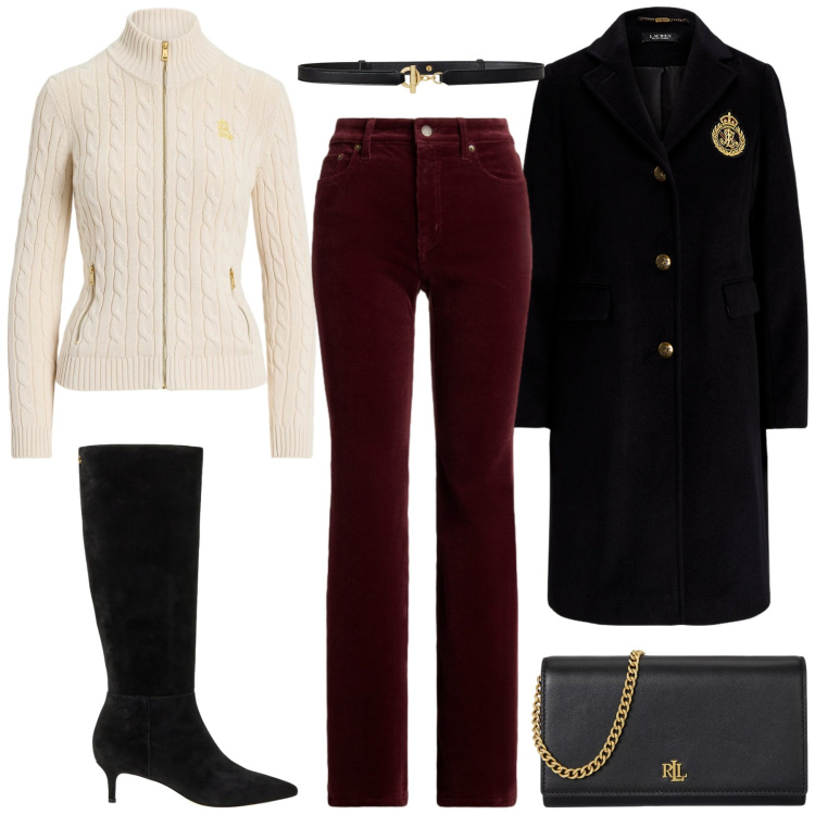 Outfit donna - Total look #2308906. Stile Casual chic per Tutti i giorni. Abbinamento con pantaloni, cardigans, cappotti, stivali, cinture, borse a tracolla.