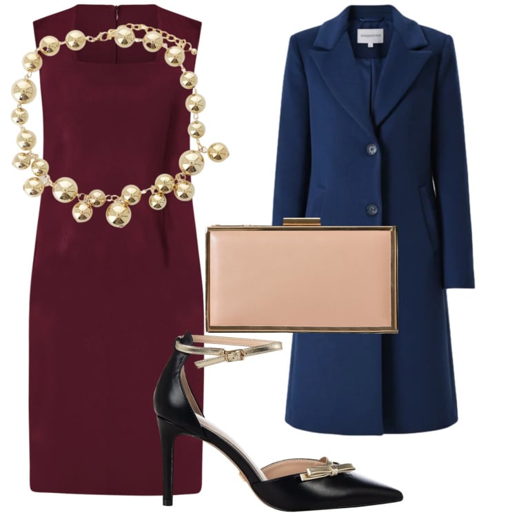 Outfit donna - Cerimonia dí dicembre. Stile Bon Ton per Cerimonia. Abbinamento con collane, vestiti a tubino, cappotti, pochette, décolleté.