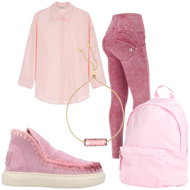 Outfit donna - Pink December. Stile Romantica per Tutti i giorni. Abbinamento con zaini, stivaletti, jeans skinny, camicie, braccialetti.