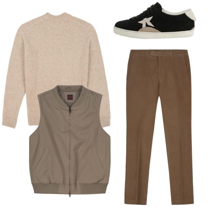 Outfit uomo - Total look. Stile Casual per Tutti i giorni. Abbinamento con sneakers, piumini, pantaloni, maglieria.