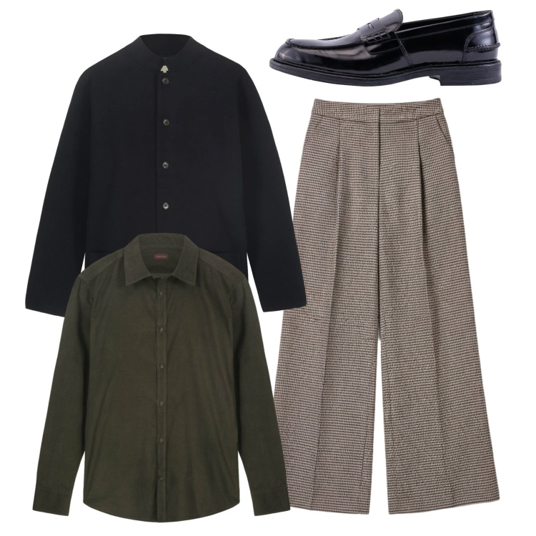 Outfit uomo - Trendy and cozy. Stile Trendy per Tutti i giorni. Abbinamento con pantaloni a palazzo, giacche, scarpe stringate, camicie.