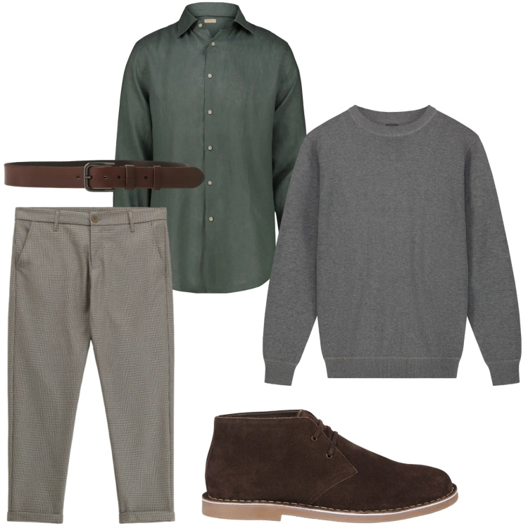 Outfit uomo - La cintura dettaglio di stile. Stile Trendy per Ufficio. Abbinamento con pantaloni, cinture, camicie, stivali e stivaletti, maglieria.