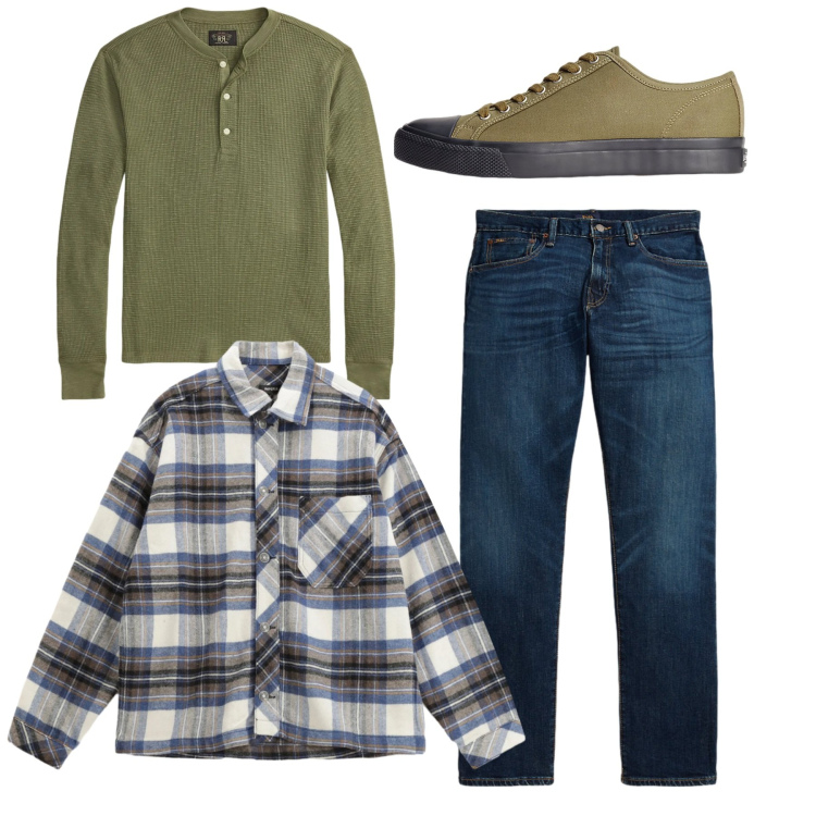 Outfit uomo - Il weekend perfetto. Stile Casual per Tutti i giorni. Abbinamento con camicie, sneakers, jeans dritti, t-shirt.
