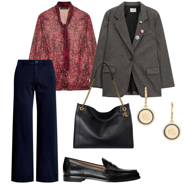 Outfit donna - Santo Stefano. per Cerimonia. Abbinamento con blazer, mocassini, pantaloni, borse tote, orecchini, camicie.