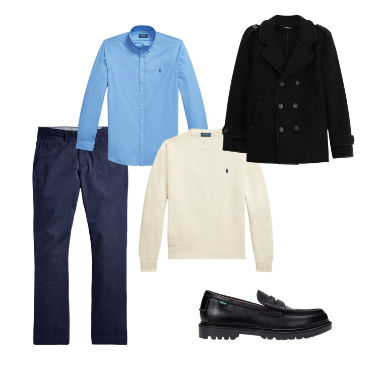 Outfit uomo - old money. Stile Business/Elegante per Ufficio. Abbinamento con cappotti, pantaloni, scarpe stringate, maglieria, camicie.