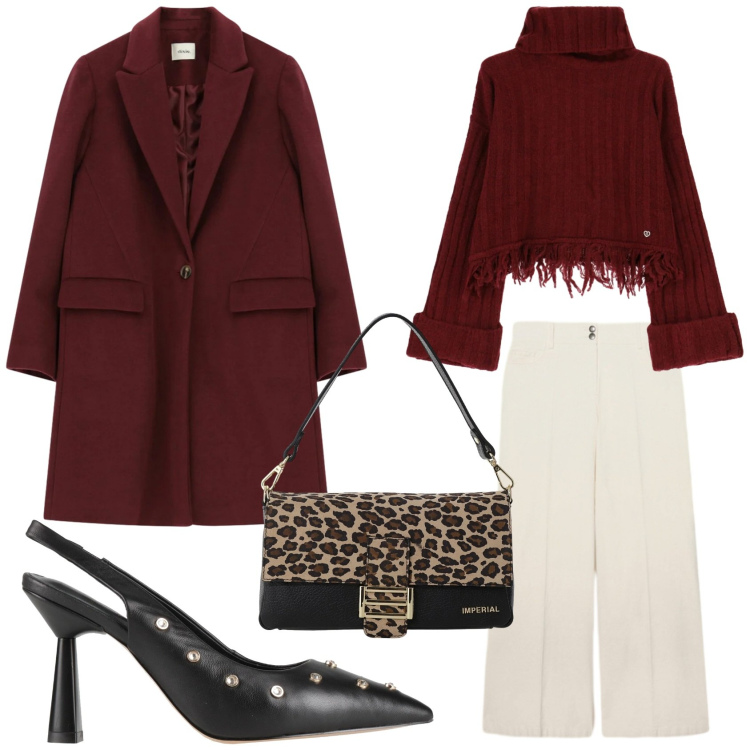 Outfit donna - Total look #2308989. Stile Chic per Tutti i giorni. Abbinamento con décolleté, maglieria, borse a spalla, cappotti, pantaloni a palazzo.