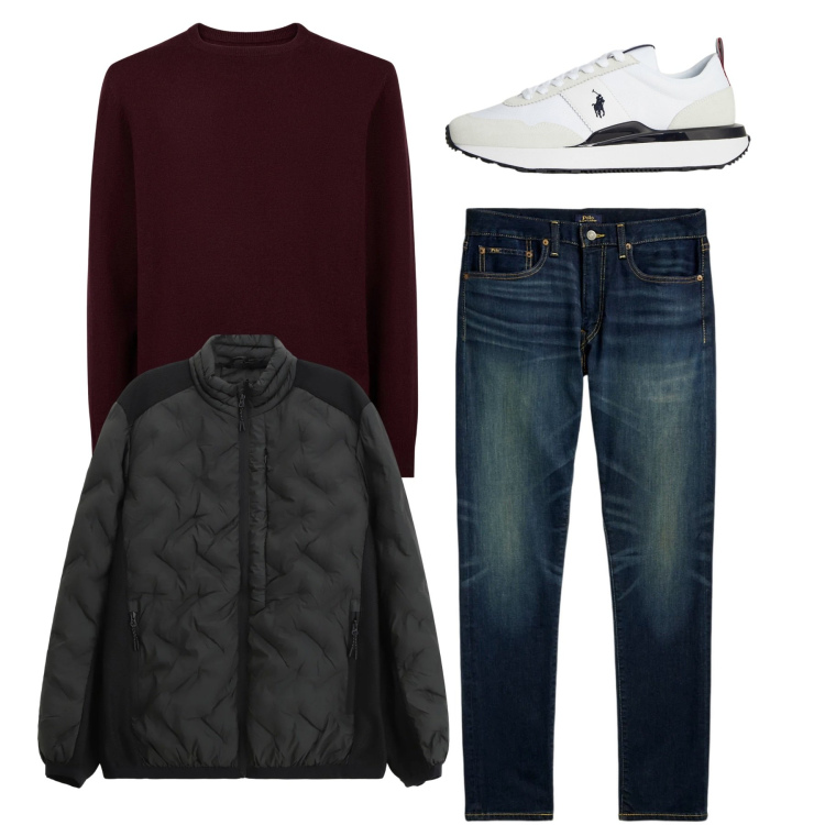 Outfit uomo - Total look. Stile Casual per Tutti i giorni. Abbinamento con giacche, jeans, sneakers, maglieria.