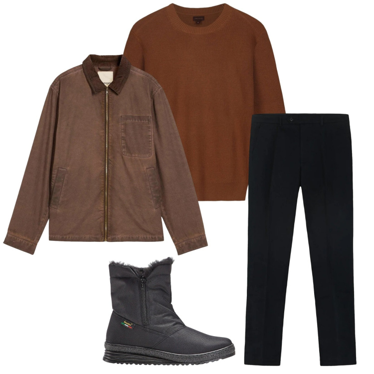 Outfit uomo - Total look #2309056. Stile Trendy per Tutti i giorni. Abbinamento con stivali e stivaletti, giacche, pantaloni, maglieria.