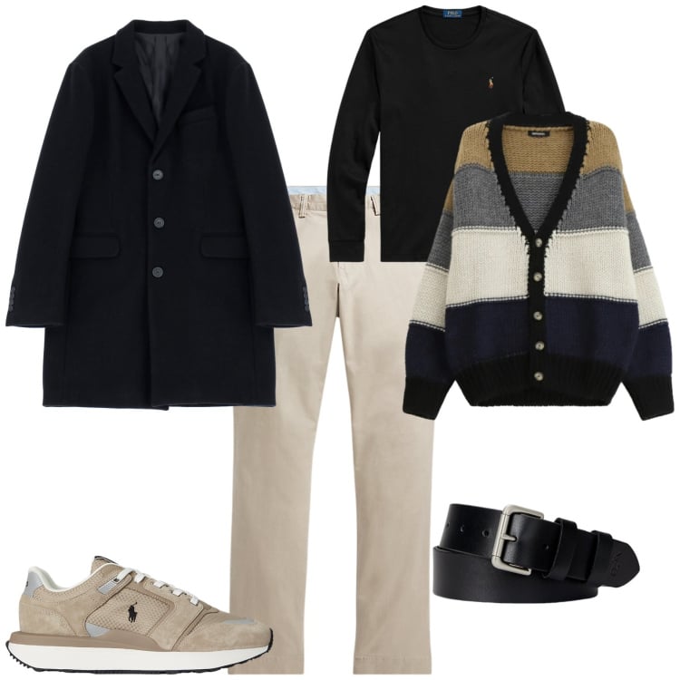 Outfit uomo - Trendy ogni giorno. Stile Trendy per Tutti i giorni. Abbinamento con cappotti, cardigans, pantaloni, cinture, t-shirt, sneakers.